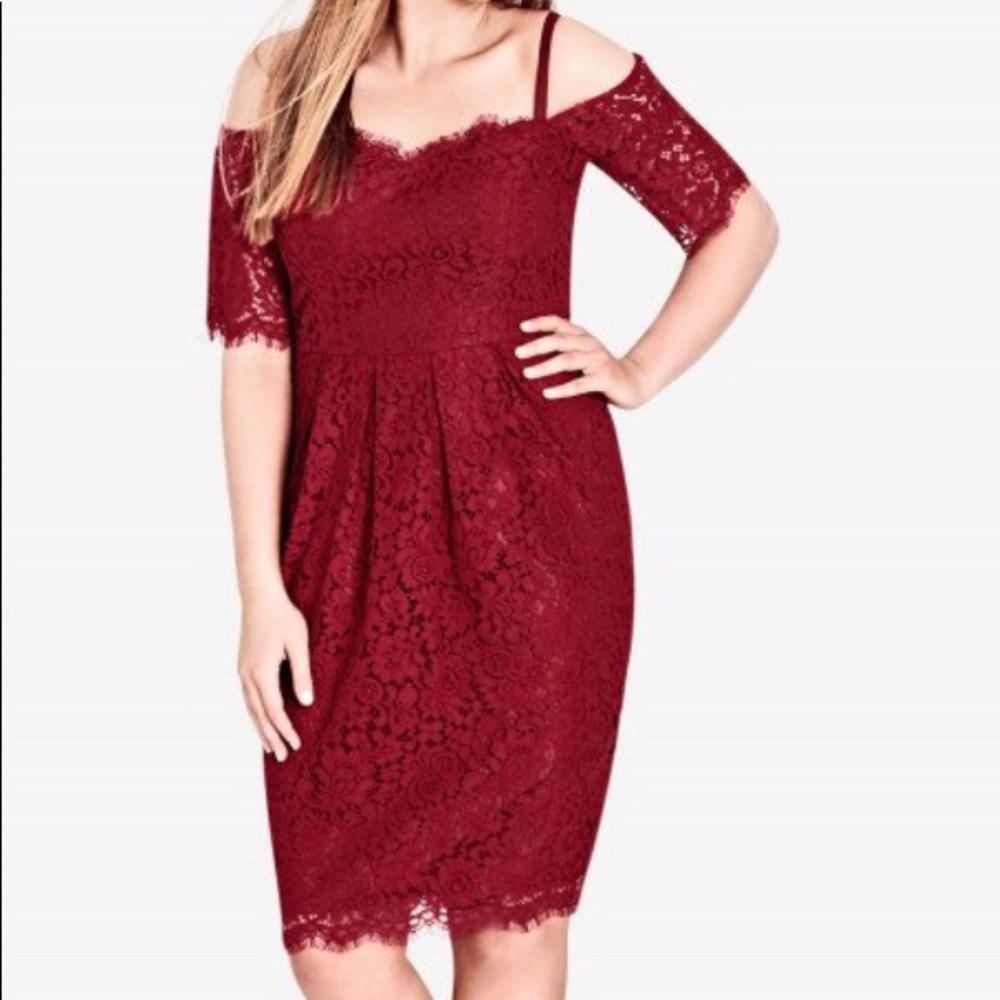 City Chic Red Lace Amour Dress, Size 18, Medium